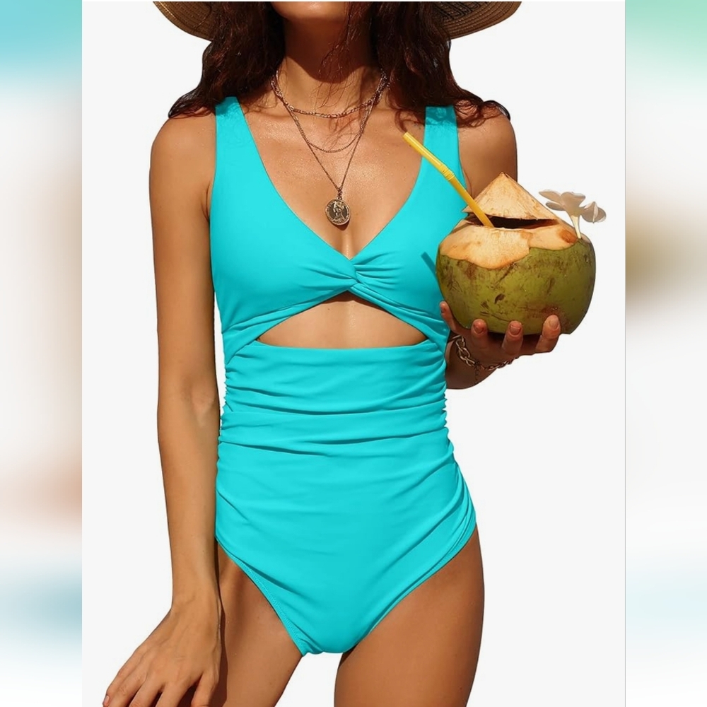 Charmo Ruched Tummy Control High Cut Backless Swimsuit NWT Beach Summer Resort